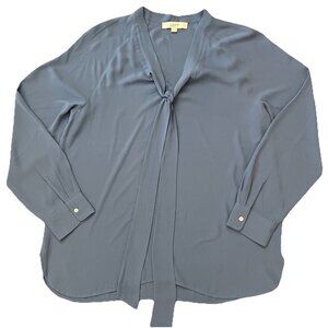 LOFT Women's Tie Neck Blouse Shirt Long Sleeve Lavender Size Large Career
